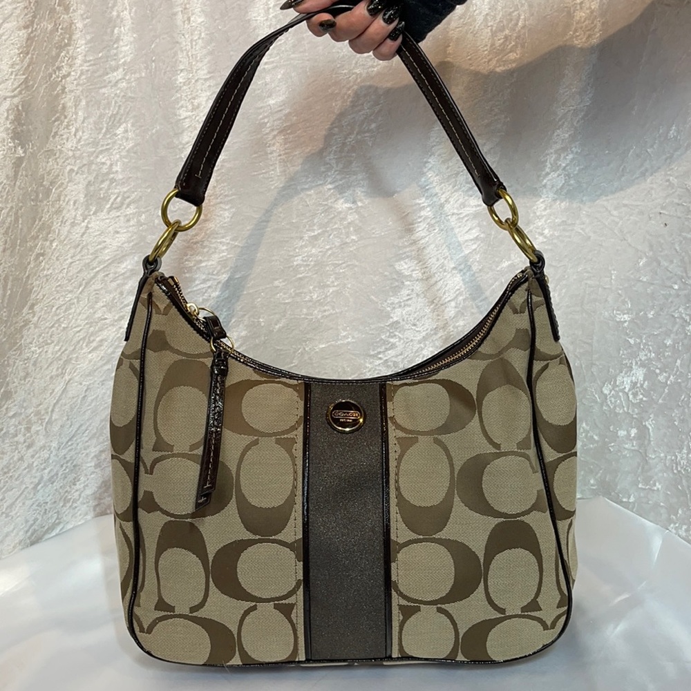 Coach Tan and Brown Shoulder Bag Hobo